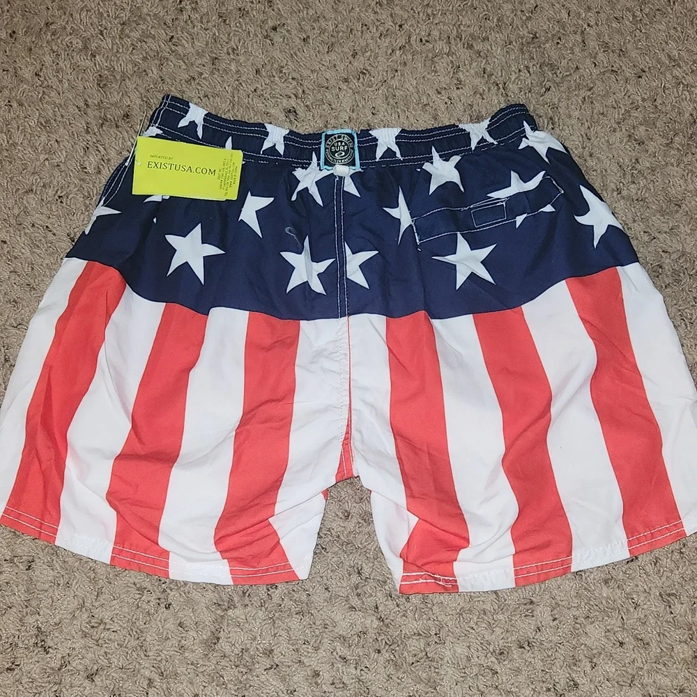 NWT- Exist Swim - Men's American Flag Swim Shorts- Sz Large